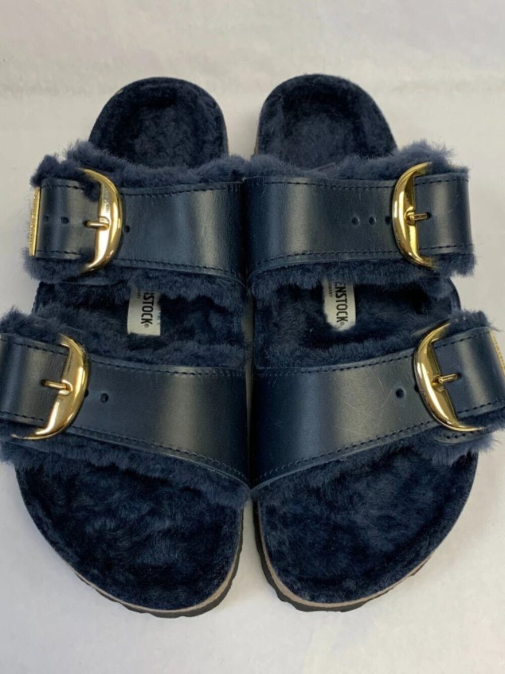 Birkenstock Arizona Big Buckle Shearling Midnight Oiled Leather Narrow Width